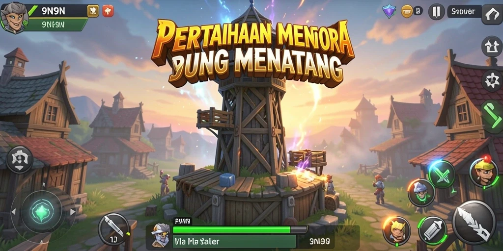 Screenshot gameplay <strong>9N9N</strong> menampilkan strategi pertahanan menara yang menegangkan.