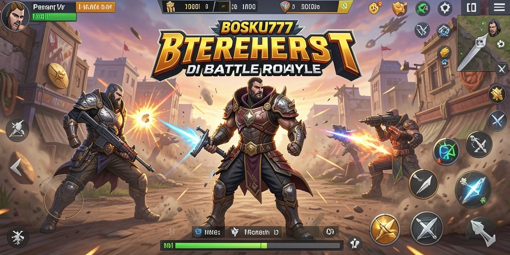 Screenshot utama menampilkan aksi seru dalam Battle Royale.