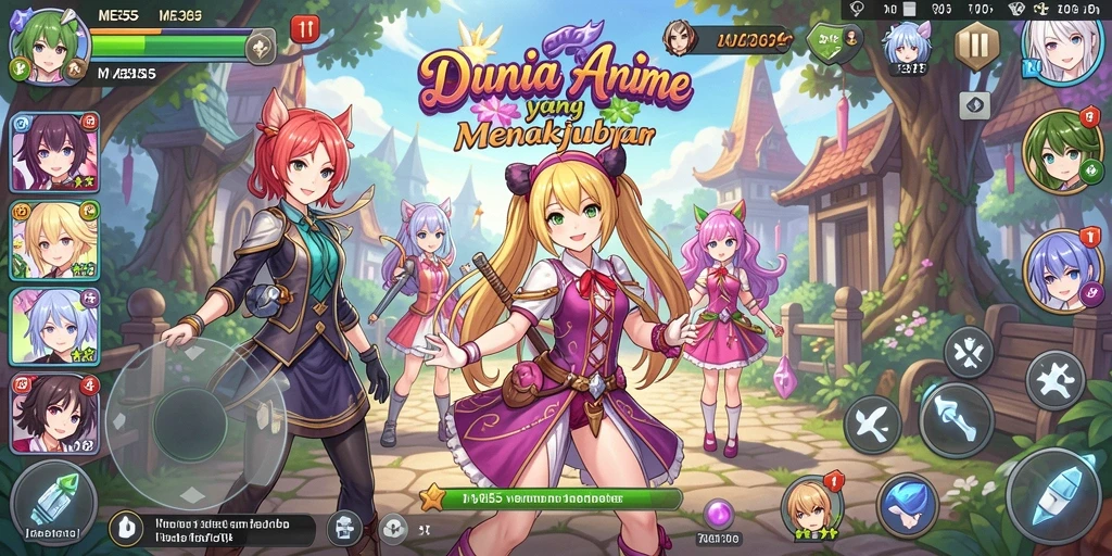 Tampilan gameplay ME355 yang penuh warna dan karakter anime yang menarik.