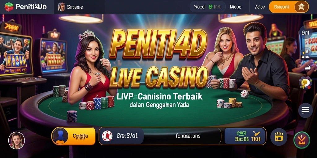 Screenshot gameplay PENITI4D yang menunjukkan dealer langsung dan suasana kasino.