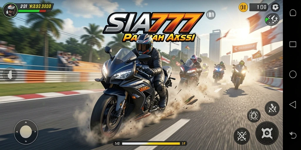 Tangkapan layar dari gameplay SIA777 menunjukkan serunya balapan motor.